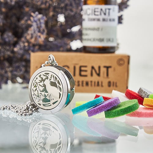 Aromatherapy Diffuser Necklace - Cat and Flowers 25mm-2