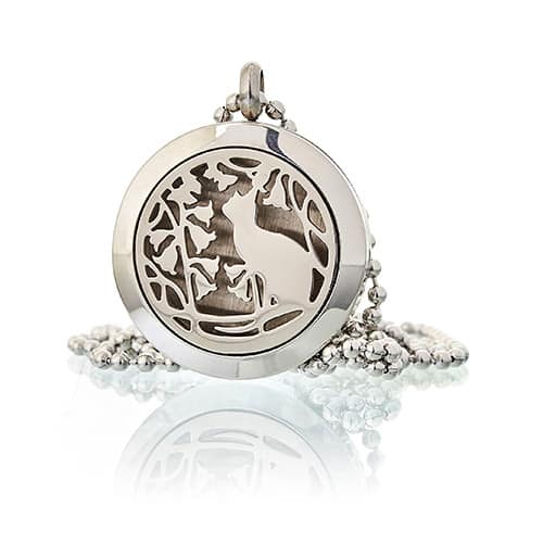 Aromatherapy Diffuser Necklace - Cat and Flowers 25mm-3