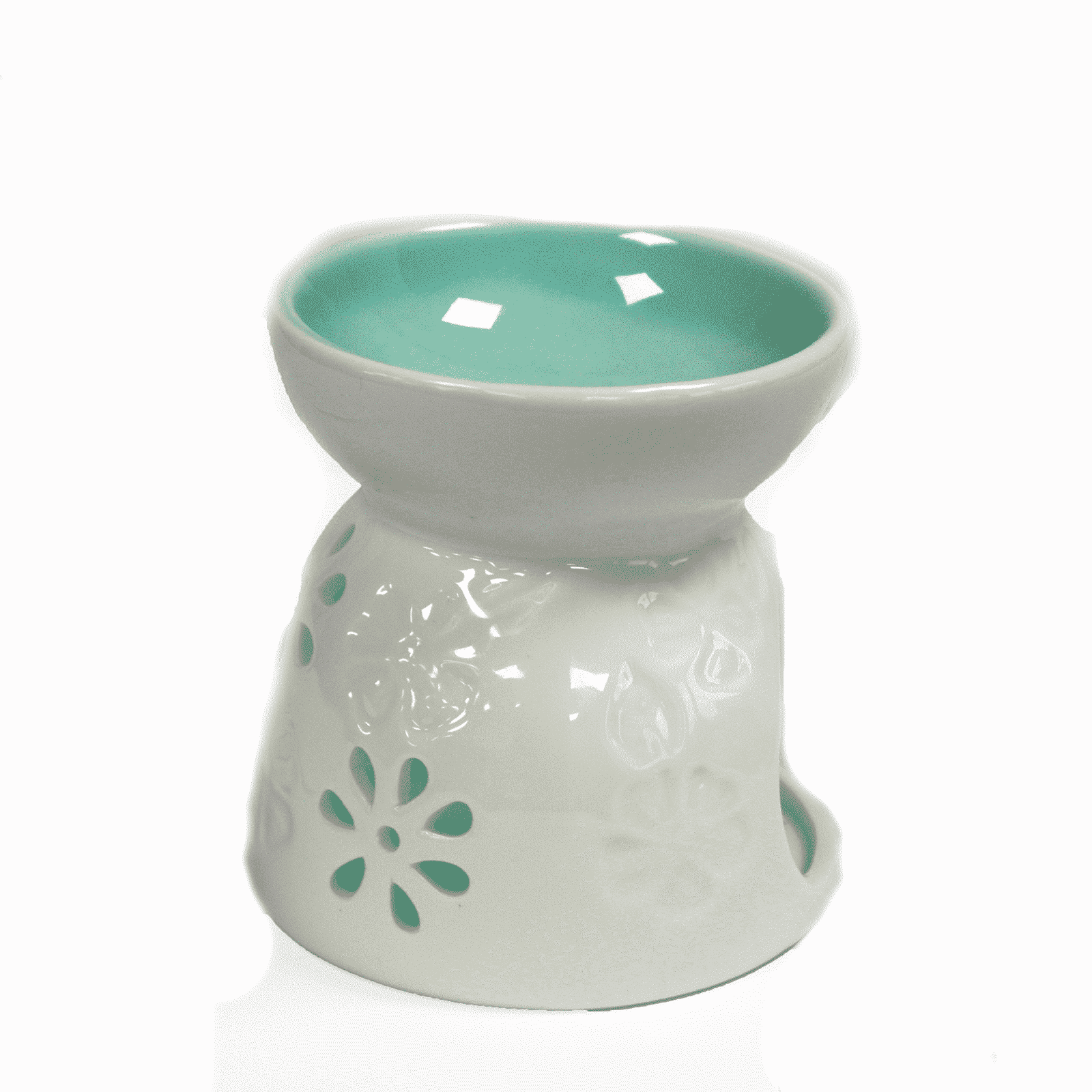 Classic White Oil Burner - Floral with Teal Well-2