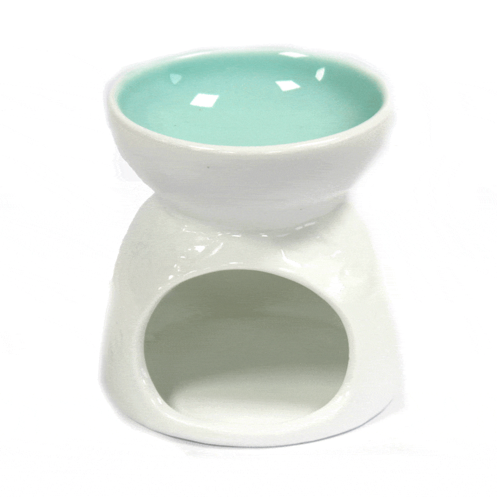 Classic White Oil Burner - Floral with Teal Well