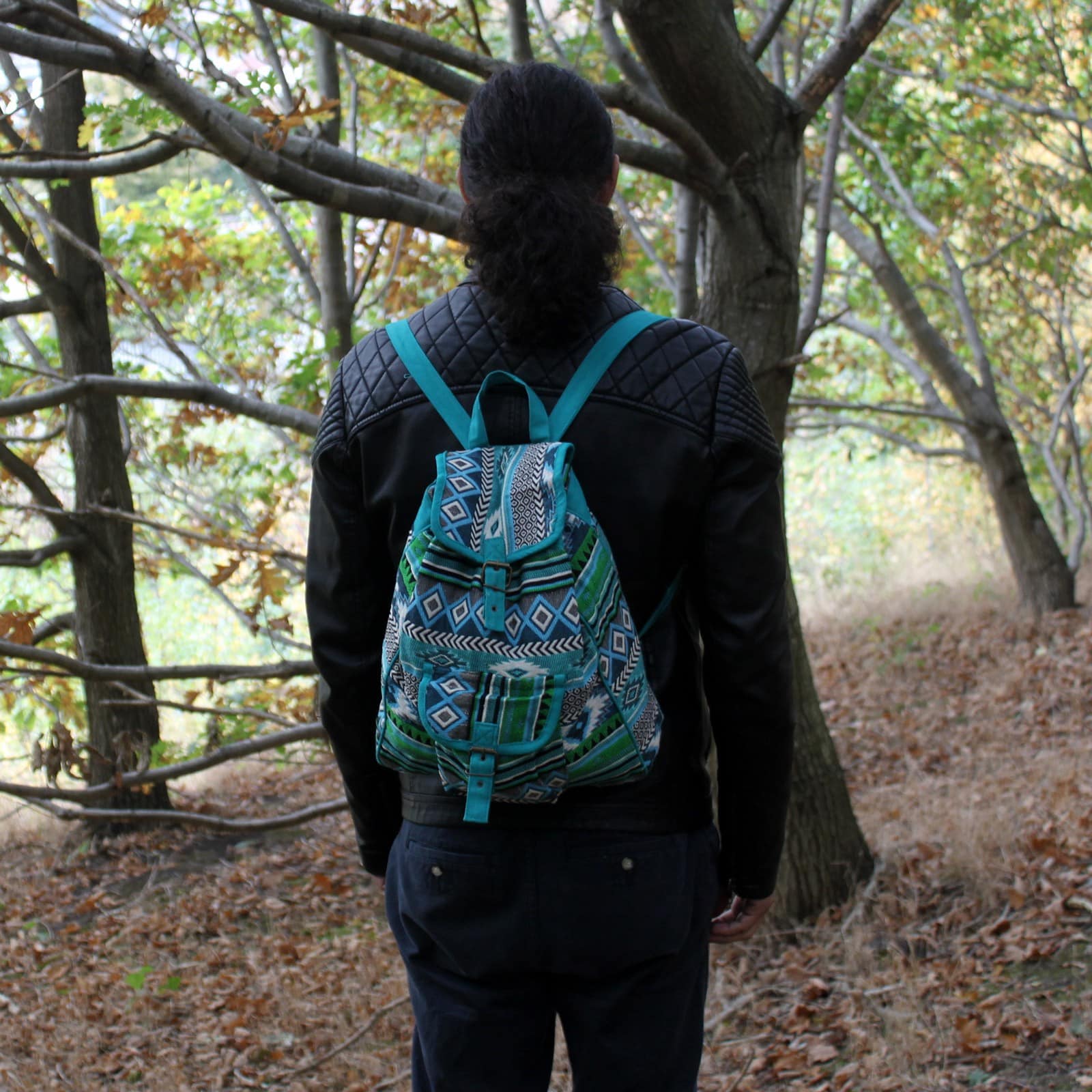 Jacquard Bag - Teal Backpack-2