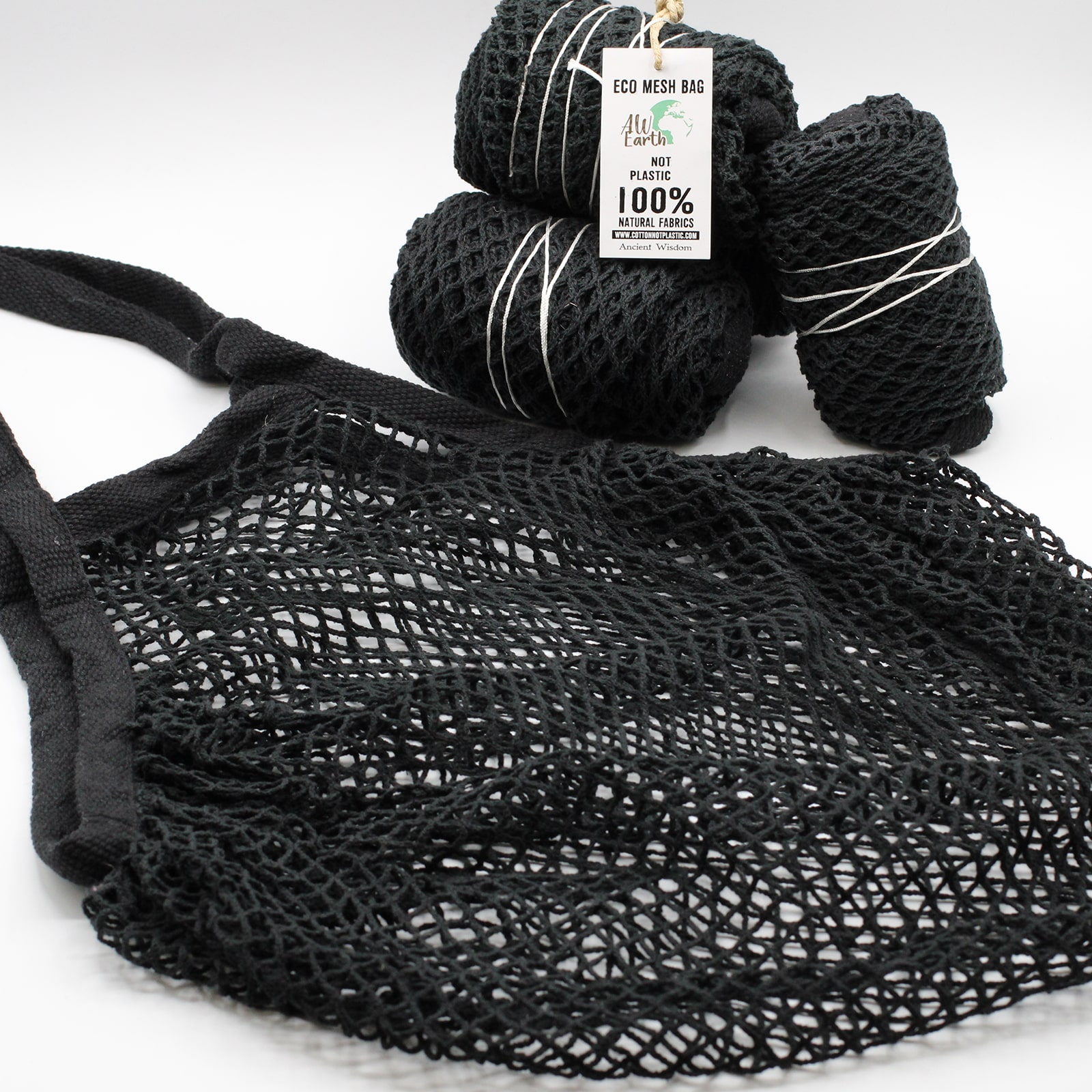 Pure Cotton Mesh Bag - Black-2