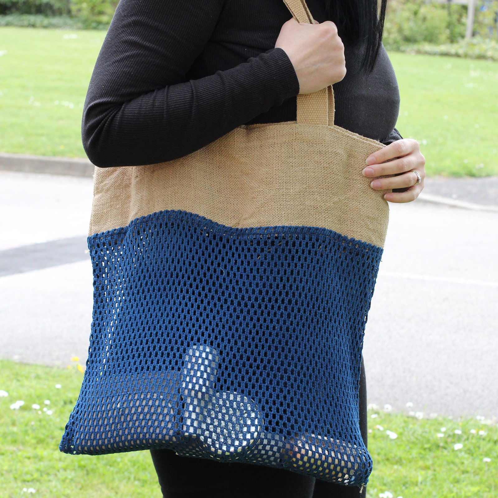 Pure Soft Jute and Cotton Mesh Bag - Black-4