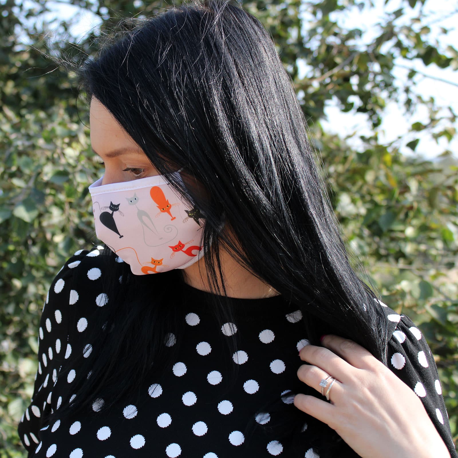 Reusable Fashion Face Covering - Pink Cats (Adult)-2