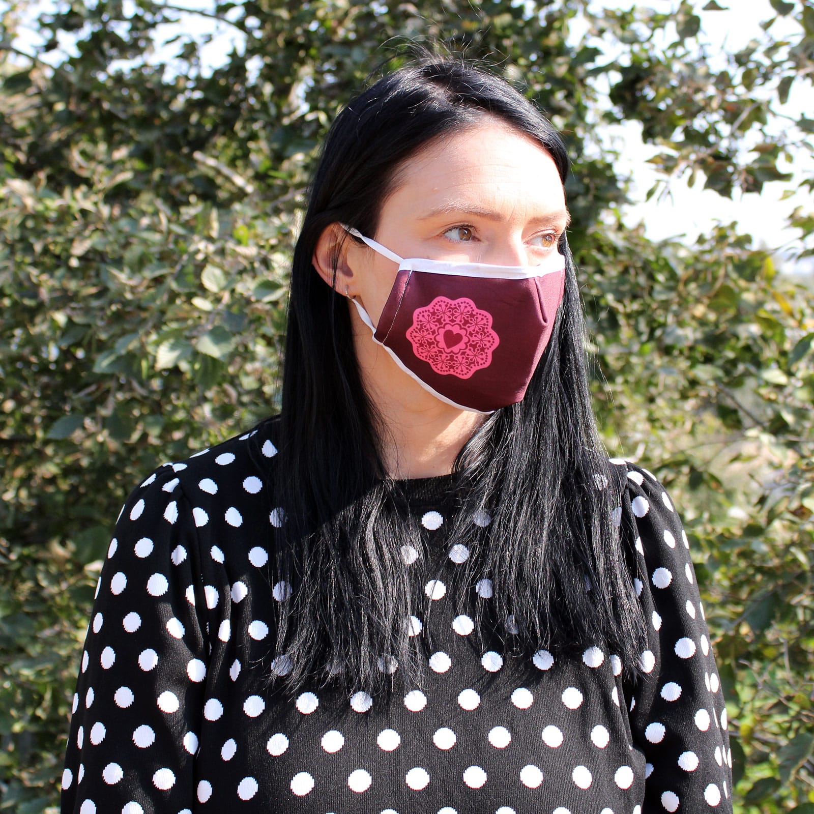 Reusable Fashion Face Covering - Red Mandala Heart (Adult)-3