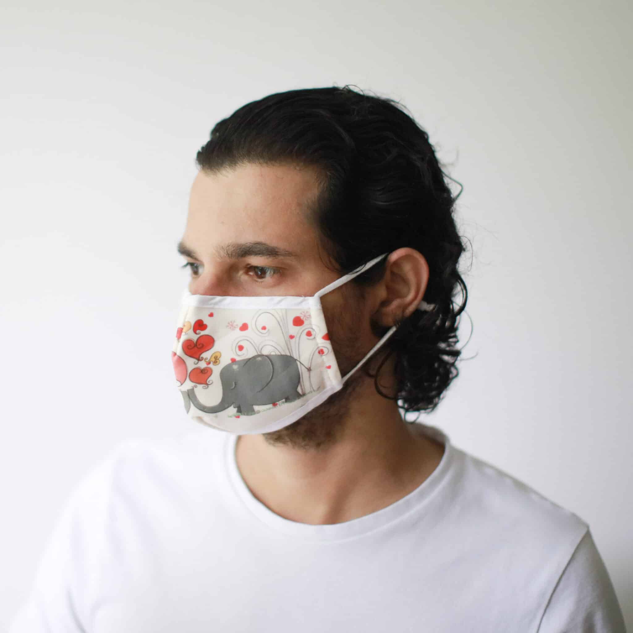 Reusable Fashion Face Mask - Love Elephants (Adult)-2
