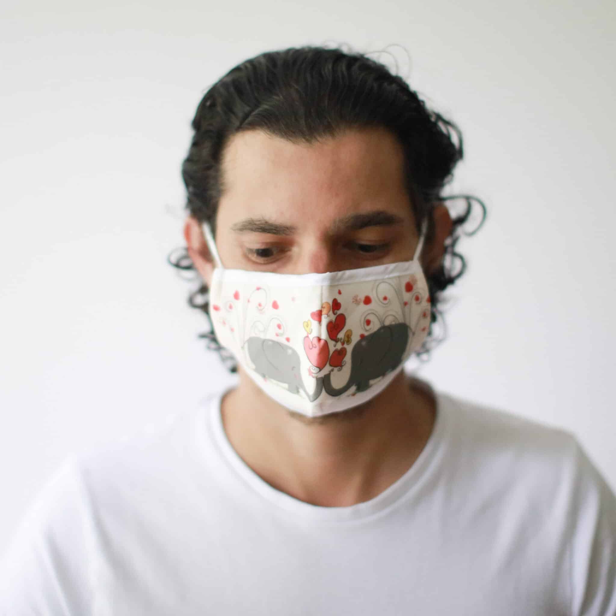 Reusable Fashion Face Mask - Love Elephants (Adult)-3