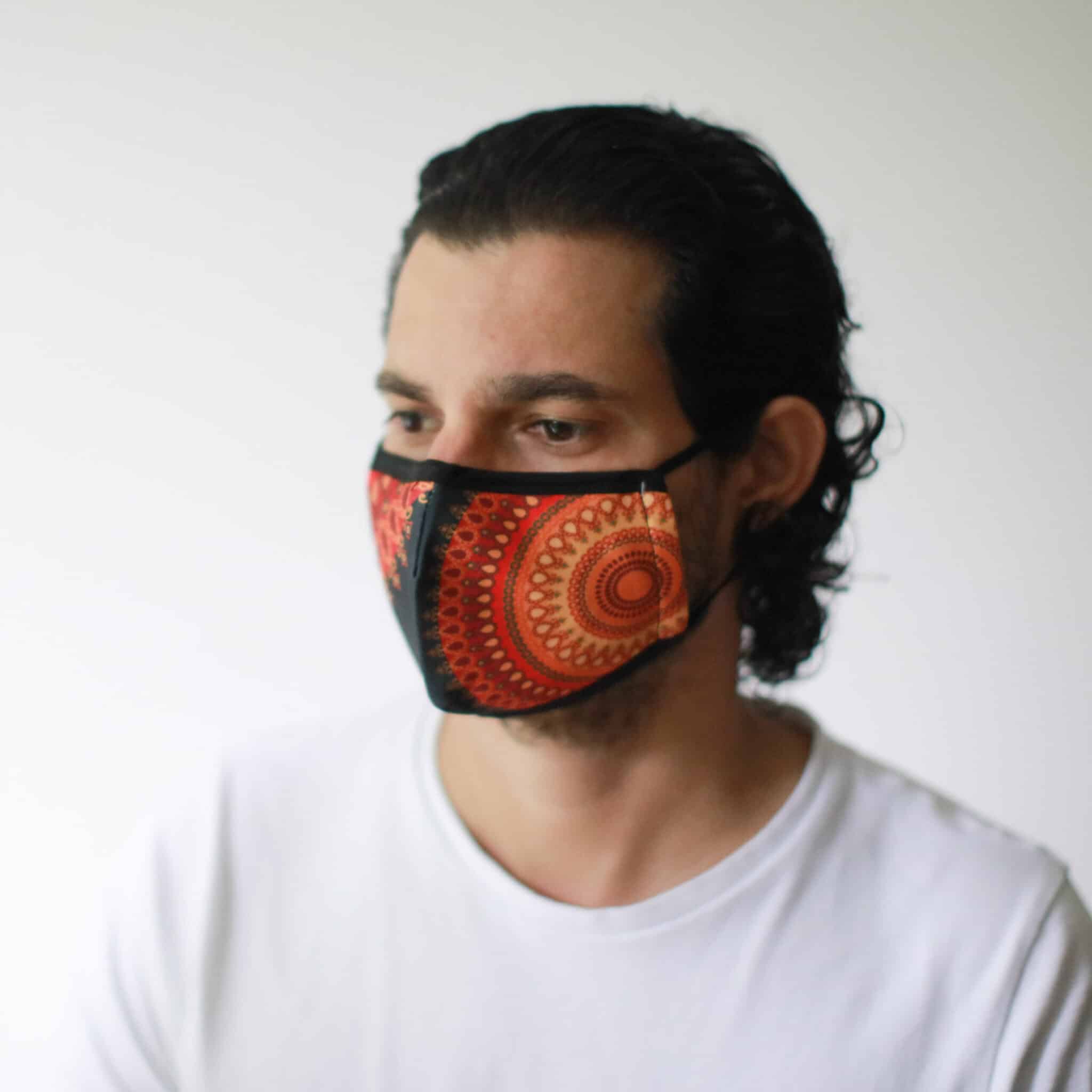 Reusable Fashion Face Mask - Orange Mandala (Adult)-2