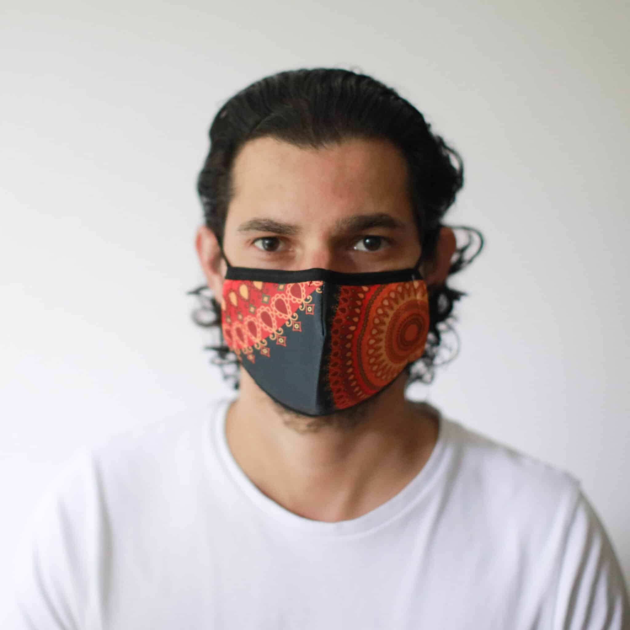 Reusable Fashion Face Mask - Orange Mandala (Adult)-3