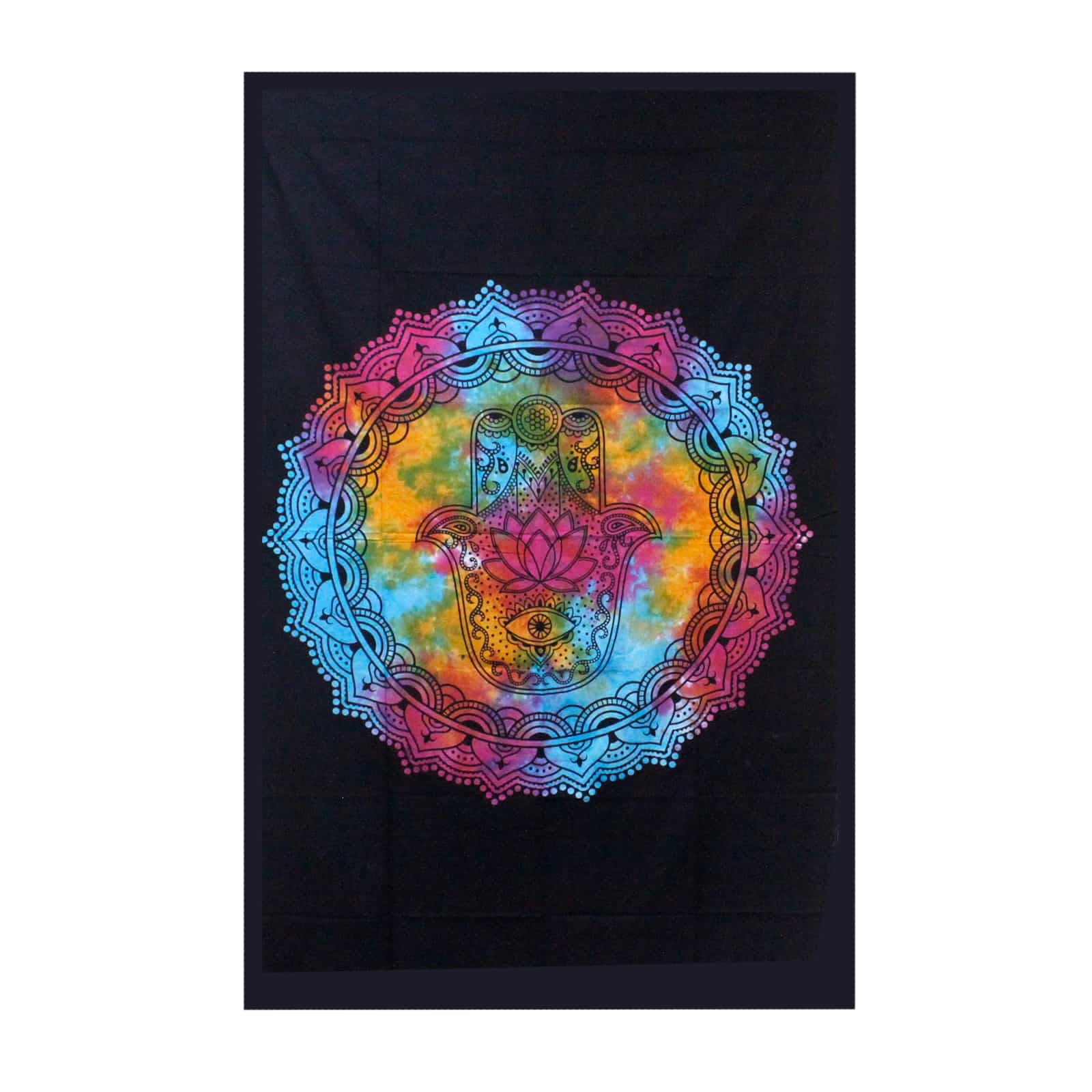 Double Cotton Bedspread + Wall Hanging - Black Hamsa-2