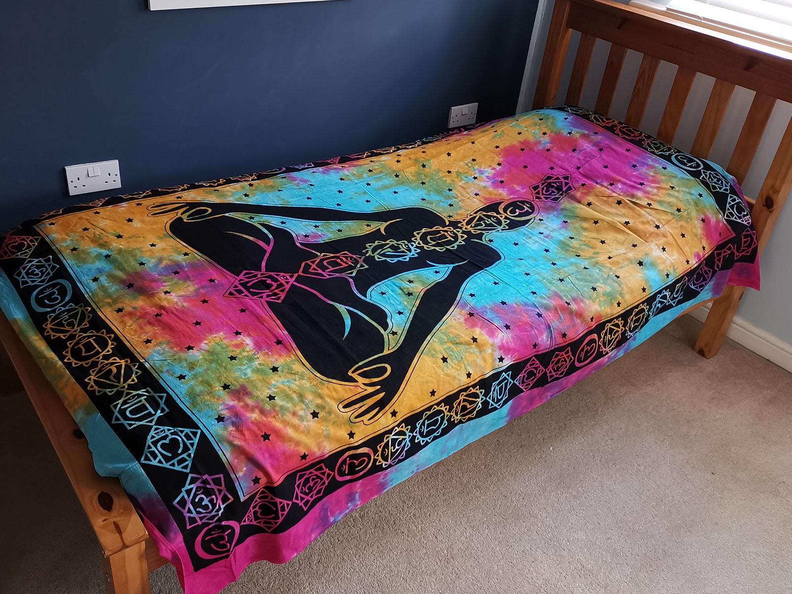 Single Cotton Bedspread + Wall Hanging - Chakra Buddha-4