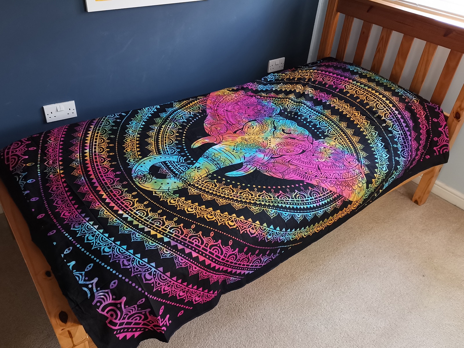 Single Cotton Bedspread + Wall Hanging - Elephant Head-4