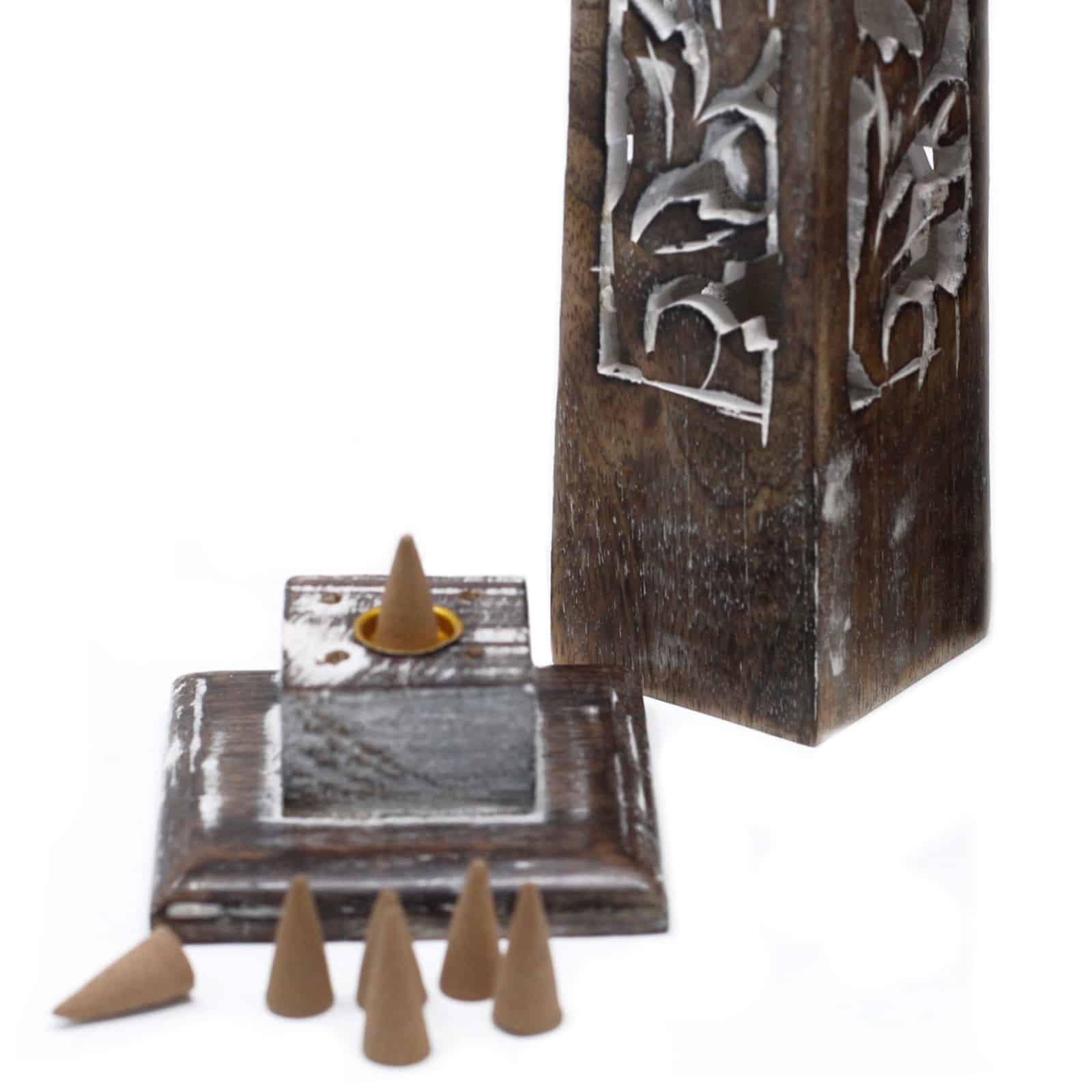Tapered Incense Tower Washed Des2 - Mango Wood-2