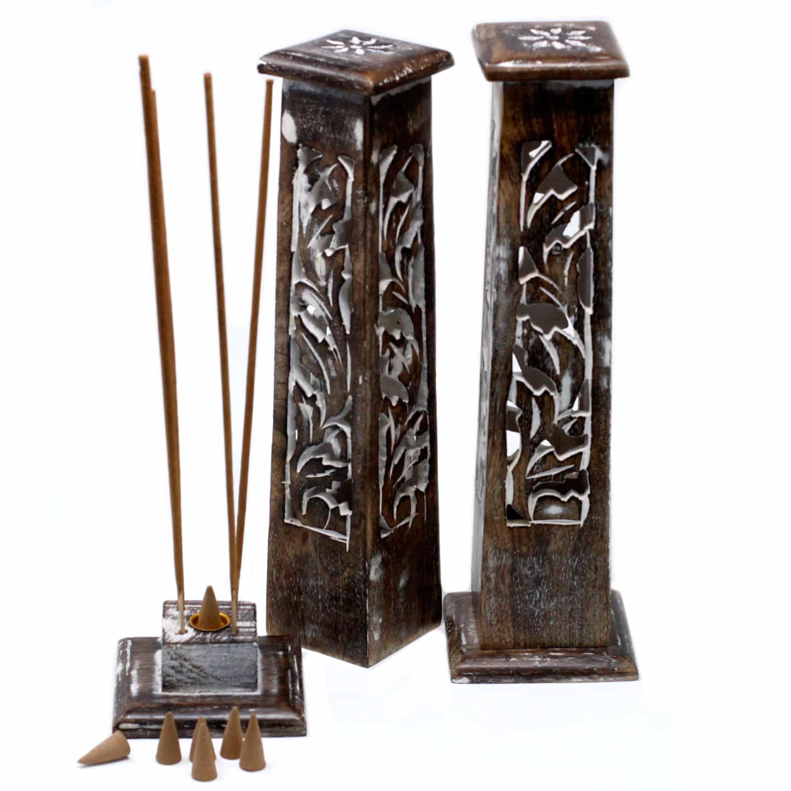 Tapered Incense Tower Washed Des2 - Mango Wood-3