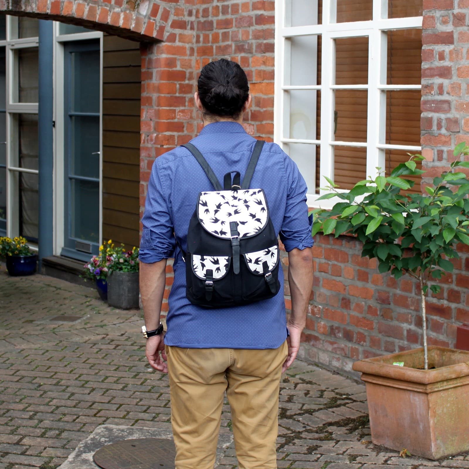 Traveller Backpacks - 2 Pocket Black Swallows-4